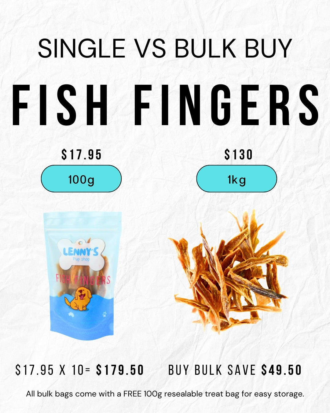 Bulk buy dog treats fish fingers